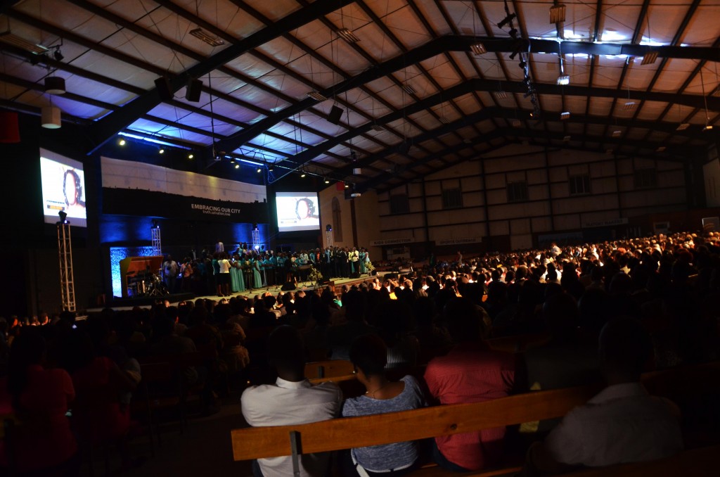 The church was full of people praising the heavenly father