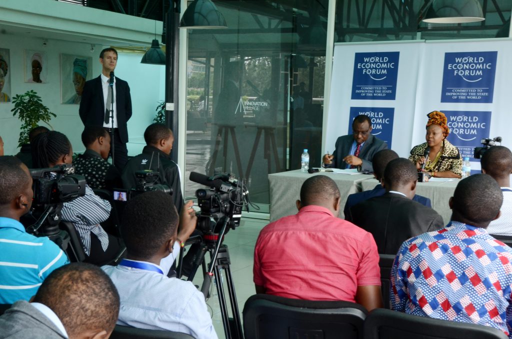 Claver Gatete,Minister of Finance and Elsie Kanza, Head of Africa and Member of the Executive Committee ,World Economic Forum