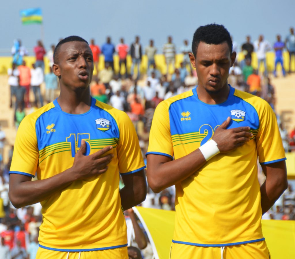 Rwanda National Team in Yellow jersey  in the clash against Mozambique, 2-3 the final result of the match. Amavubi lost the match that finished their hopes to qualify for CAN. 