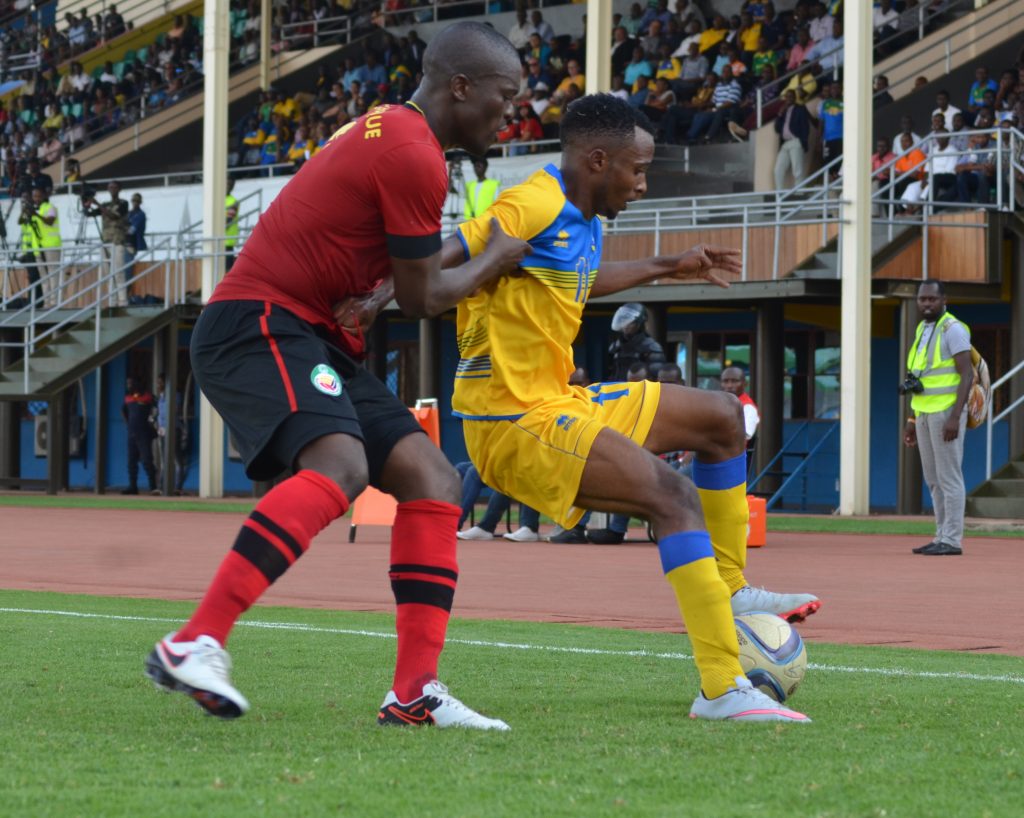 Rwanda National Team in Yellow jersey  in the clash against Mozambique, 2-3 the final result of the match. Amavubi lost the match that finished their hopes to qualify for CAN. 