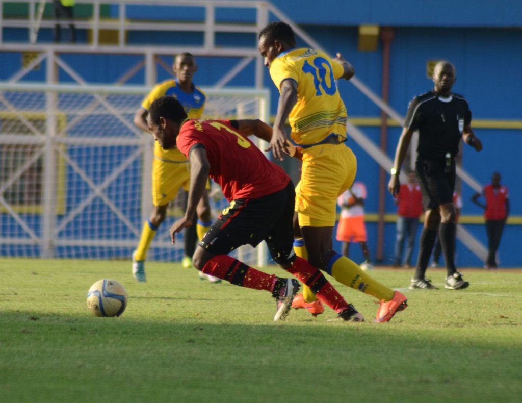 Rwanda National Team in Yellow jersey  in the clash against Mozambique, 2-3 the final result of the match. Amavubi lost the match that finished their hopes to qualify for CAN. 