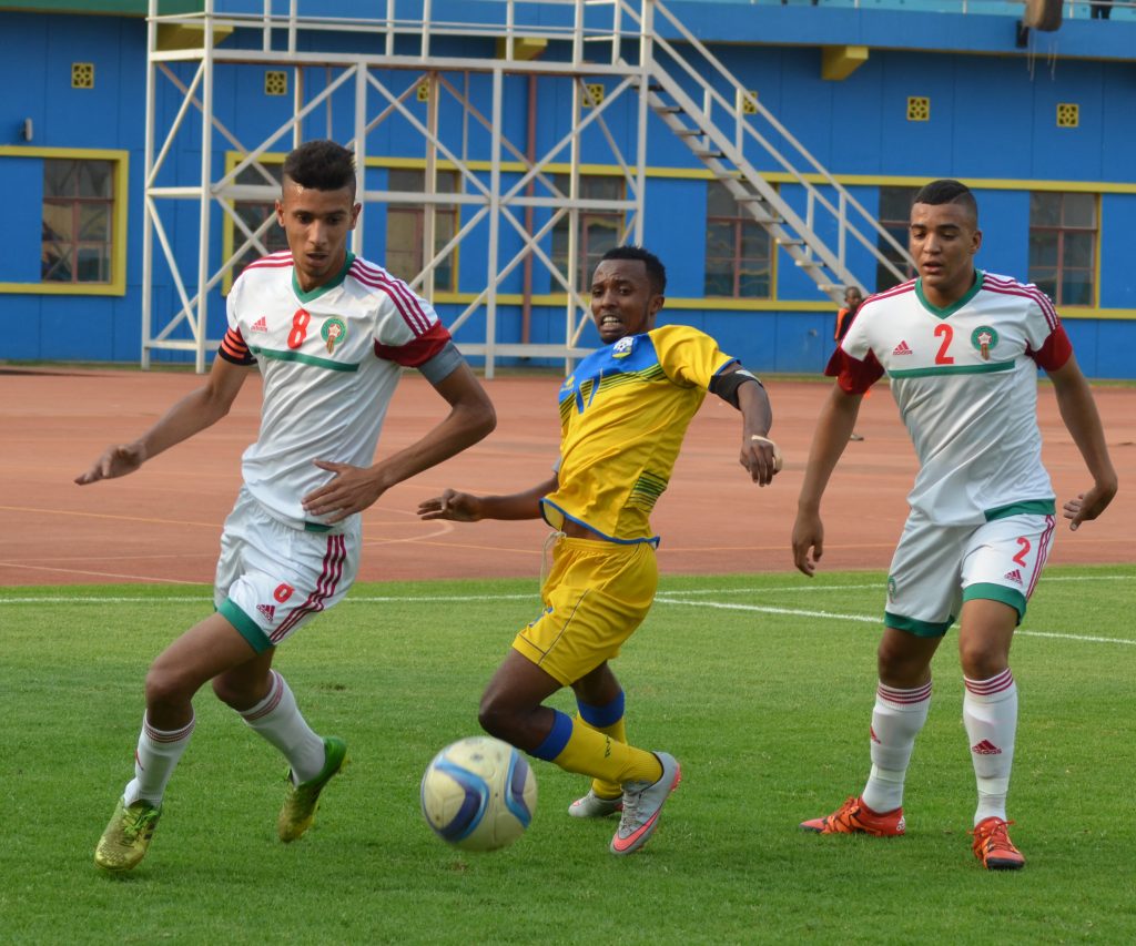 Savio Nshuti Amavubi U20 Captain in a friendly match between Rwanda National team U20 and Morroco. Two sons of President Kagame: Ian Kagame and Brian Kagame were among 18 players who helped Rwanda to draw 1-1 against Morroco.