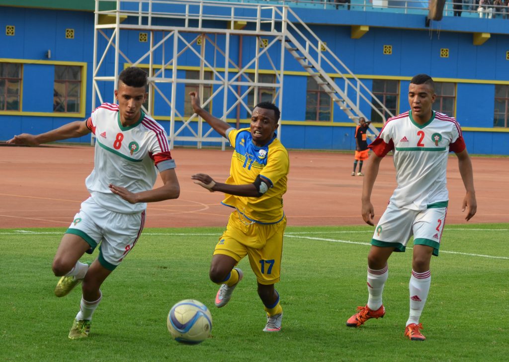 Savio Nshuti Amavubi U20 Captain in a friendly match between Rwanda National team U20 and Morroco. Two sons of President Kagame: Ian Kagame and Brian Kagame were among 18 players who helped Rwanda to draw 1-1 against Morroco.