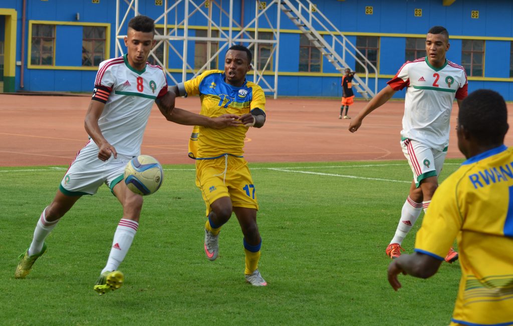 Savio Nshuti Amavubi U20 Captain in a friendly match between Rwanda National team U20 and Morroco. Two sons of President Kagame: Ian Kagame and Brian Kagame were among 18 players who helped Rwanda to draw 1-1 against Morroco.