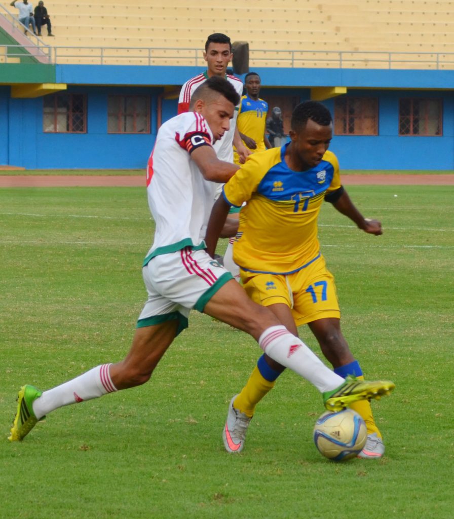 Savio Nshuti Amavubi U20 Captain in a friendly match between Rwanda National team U20 and Morroco. Two sons of President Kagame: Ian Kagame and Brian Kagame were among 18 players who helped Rwanda to draw 1-1 against Morroco.