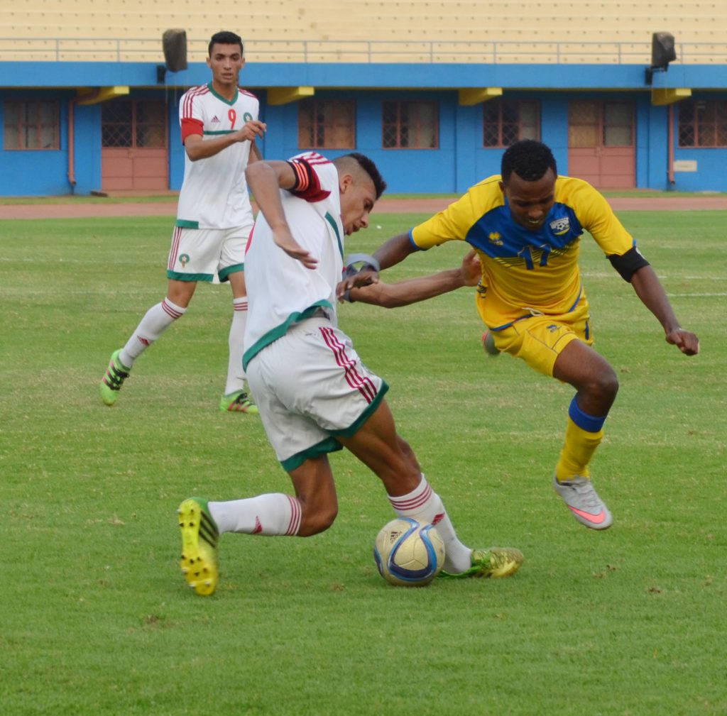 Savio Nshuti Amavubi U20 Captain in a friendly match between Rwanda National team U20 and Morroco. Two sons of President Kagame: Ian Kagame and Brian Kagame were among 18 players who helped Rwanda to draw 1-1 against Morroco.
