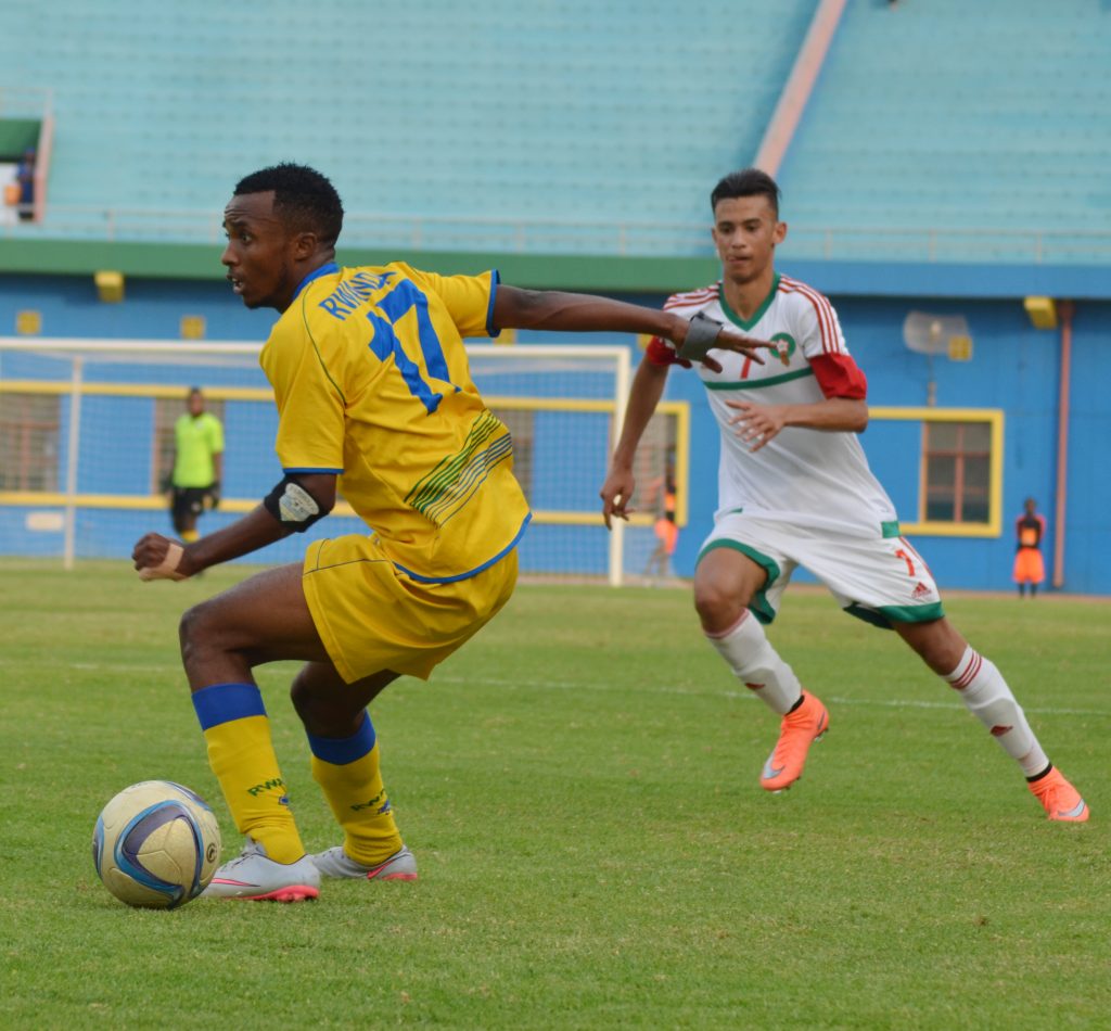 Savio Nshuti Amavubi U20 Captain in a friendly match between Rwanda National team U20 and Morroco. Two sons of President Kagame: Ian Kagame and Brian Kagame were among 18 players who helped Rwanda to draw 1-1 against Morroco.