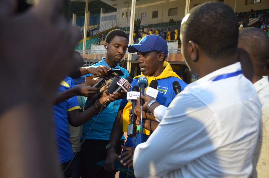 Amavubi Head Coach , Kayiranga Baptiste in a friendly match between Rwanda National team U20 and Morroco. Two sons of President Kagame: Ian Kagame and Brian Kagame were among 18 players who helped Rwanda to draw 1-1 against Morroco.